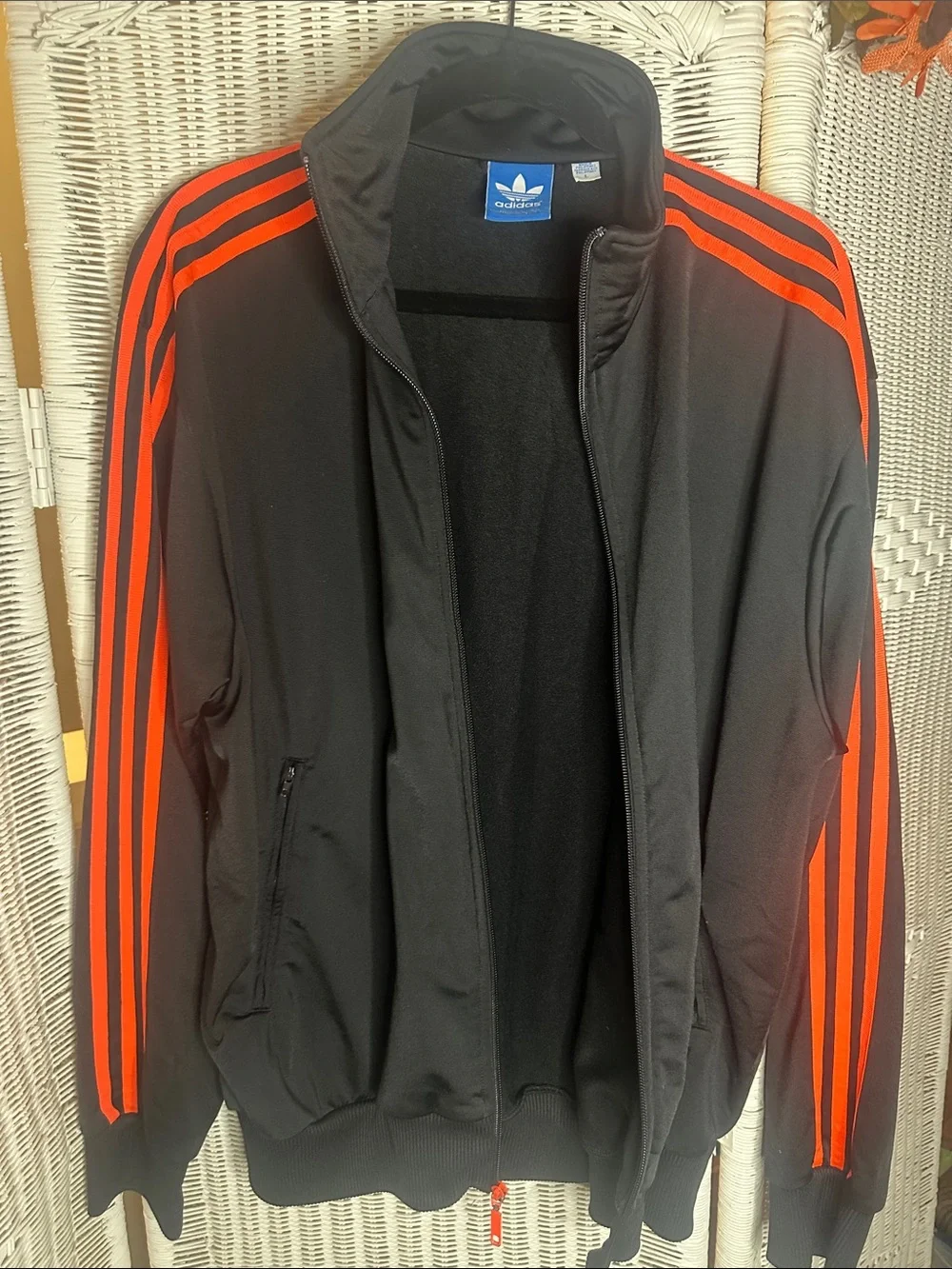adidas Black Jacket with Bright Orange Stripes